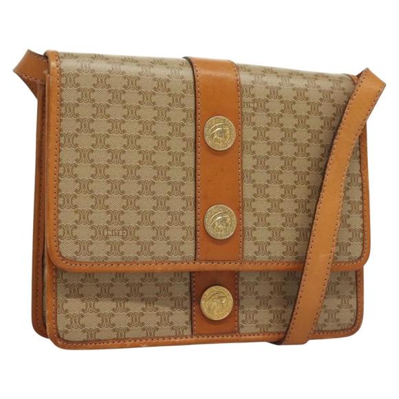 CELINE Macadam Canvas Shoulder Bag PVC Beige Gold Auth 133028 - Picture 1 of 16